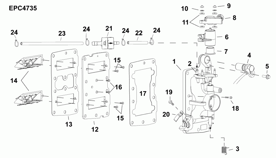 ��������� ����� Evinrude E30MALAFB  - intake Manifold Assembly / �������� ��������� � �����