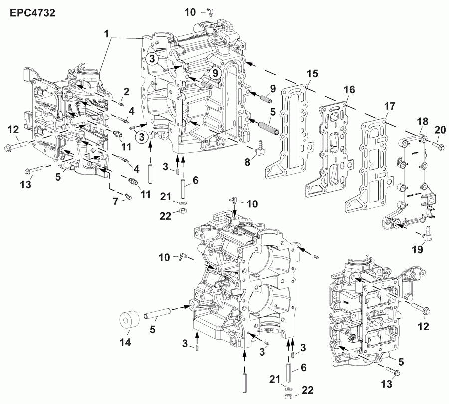 ��������� �������� ����� Evinrude E30MRLAFB  - cylinder & Crankcase - ������� & ������ ���������