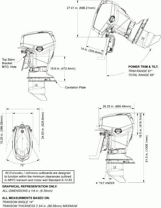 �������� ����� EVINRUDE E40DPLAFB  - profile Drawing (dp, Ds, Dt) - ������� ������� (dp, Ds, Dt)