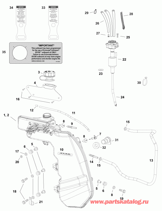 �������� ��������� ����� Evinrude E65SLAFB  - oil Tank & Pump (pontoon Series) - �������� ��� & ����� (pontoon Series)