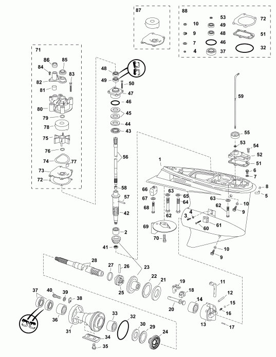 �������� ��������� ����� Evinrude E75DSLAFB  - ��������, (0.50 Ratio) S-type / gearcase, (0.50 Ratio) S-type