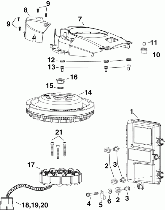 ��������� Evinrude E90DPXAFC  - emm, ������, ������� / emm, Stator, Flywheel