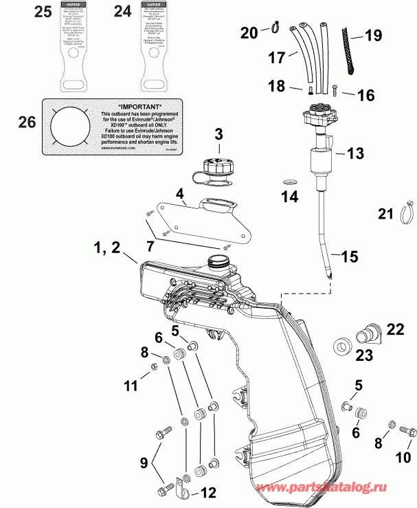 �������� ��������� ����� Evinrude E90DSLAFA  - oil Tank & Pump (standard Series) - �������� ��� & ����� (�������� Series)