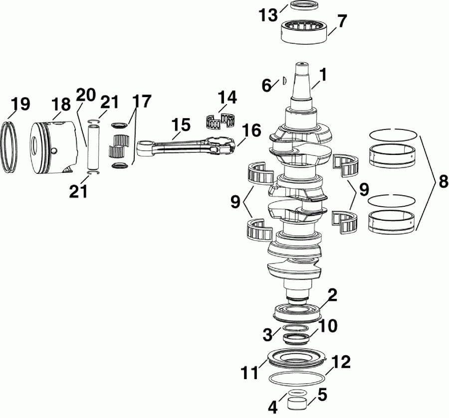 ��������� ����� EVINRUDE E90DSLAFA  - crankshaft & Pistons