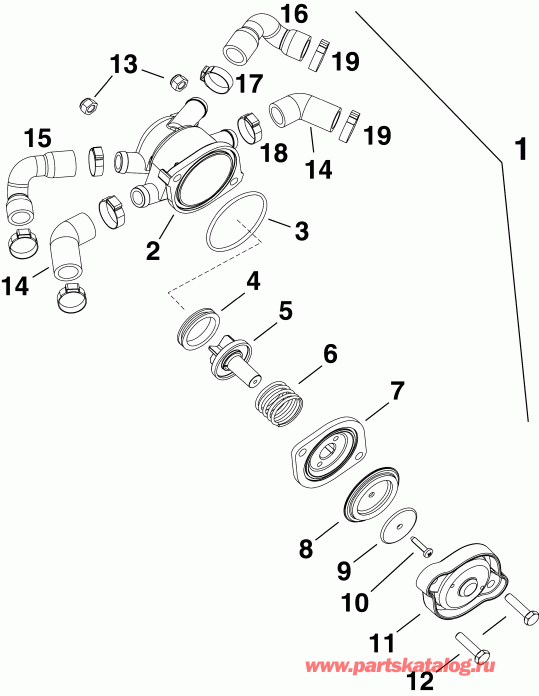 �������� ��������� ����� Evinrude E90HSLAFA  - ������ ������ �������� ���� - water Pressure Relief Valve
