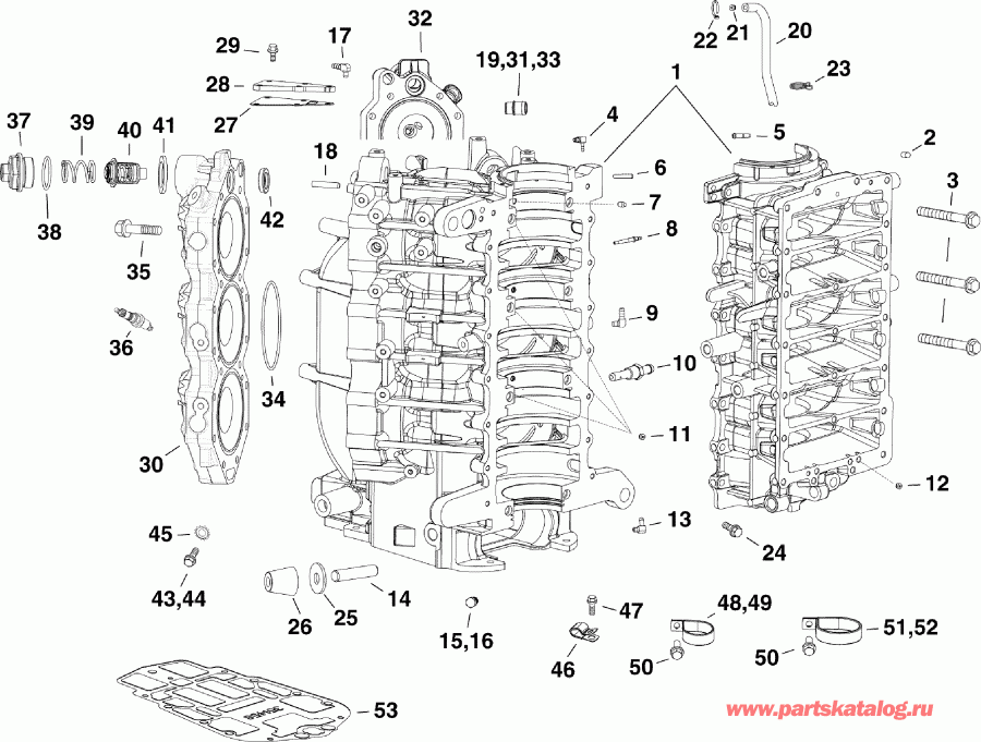��������� ����� ������� E150DPXIIB  - linder & Crankcase / linder & ������ ���������
