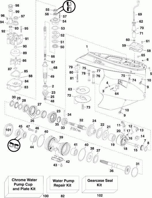 ��������� ��������� Evinrude E225DCXIID  - ype, Counter Rotation