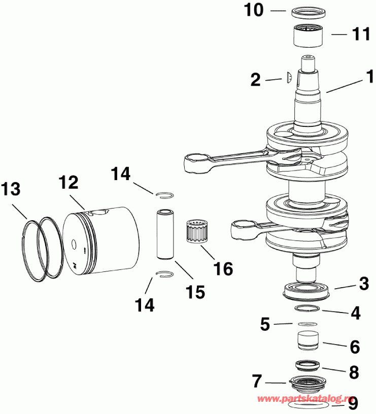 ��������� ����� EVINRUDE E25DTLIIH  - ank��� & ������ - ankshaft & Pistons