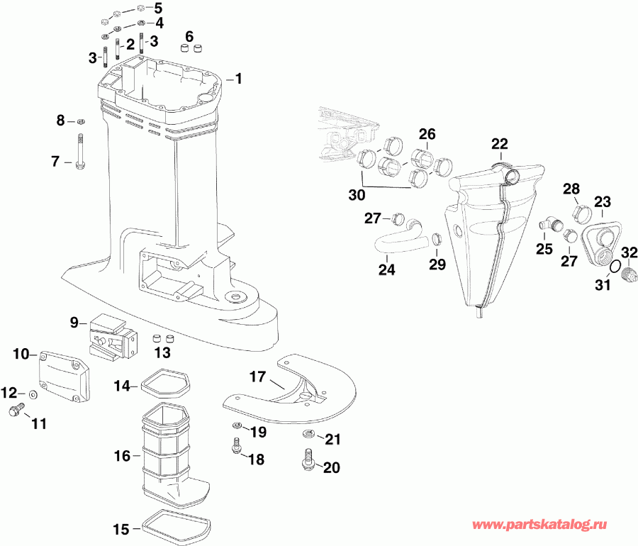 ��������� ��������� Evinrude E300DCZIIA  - haust Housing & Muffler