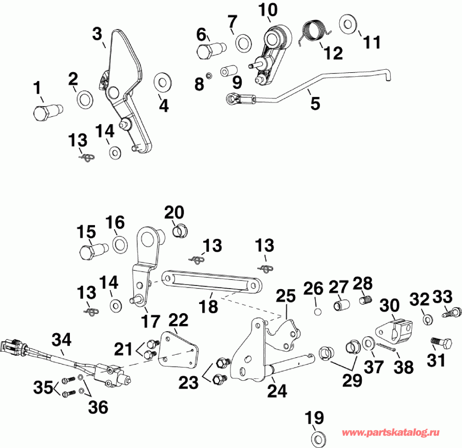 ��������� ����� EVINRUDE E50DTLIIA  - rottle & Shift Linkage