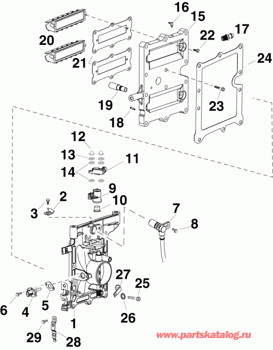 �������� ��������� ����� Evinrude E55MJRLIIM  - take ��������� Assembly - take Manifold Assembly