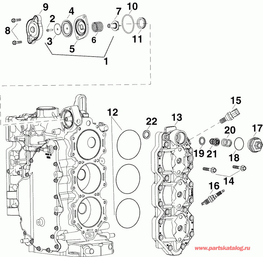   Evinrude E90DSLIID  - linder Head & Thermostat / linder Head & 