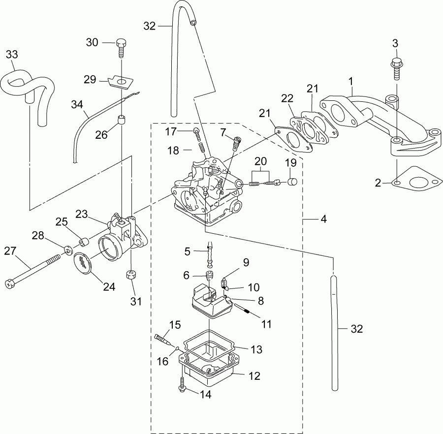  EVINRUDE B3R4INS  - �������� ��������� & ���������� - intake Manifold & Carburetor