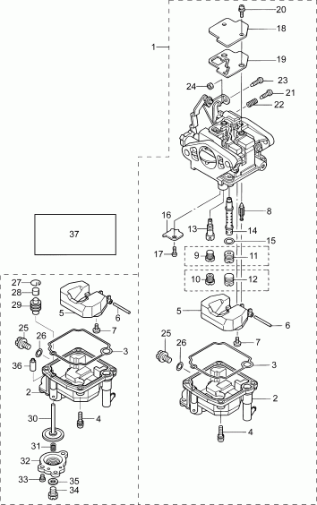 ��������� ����� Evinrude E10TPL4INS  - carburetor Assembly / ���������� � �����