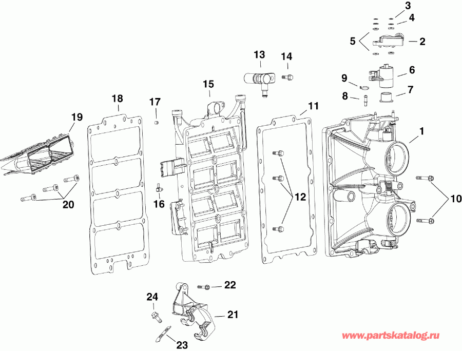 �������� ����� Evinrude E115DBXINE  - take Manifold Assembly / take ��������� Assembly