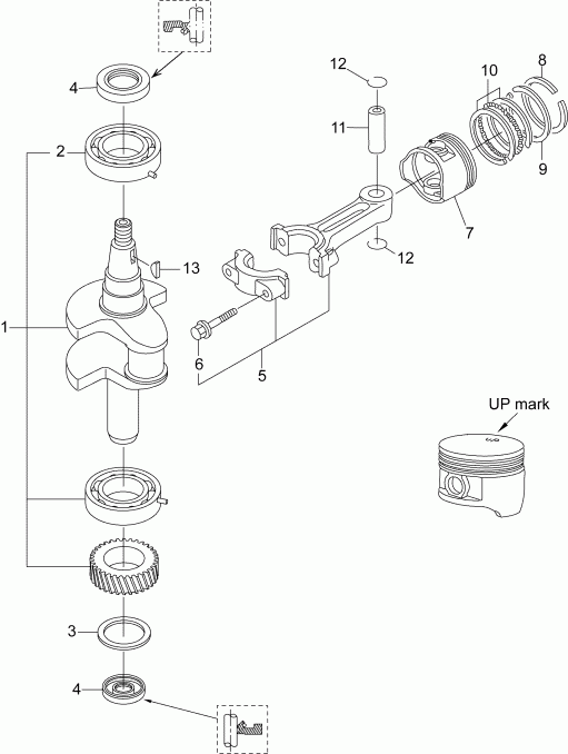 ��������� ����� EVINRUDE E3R4INS  - �������� & ������� / crankshaft & Piston