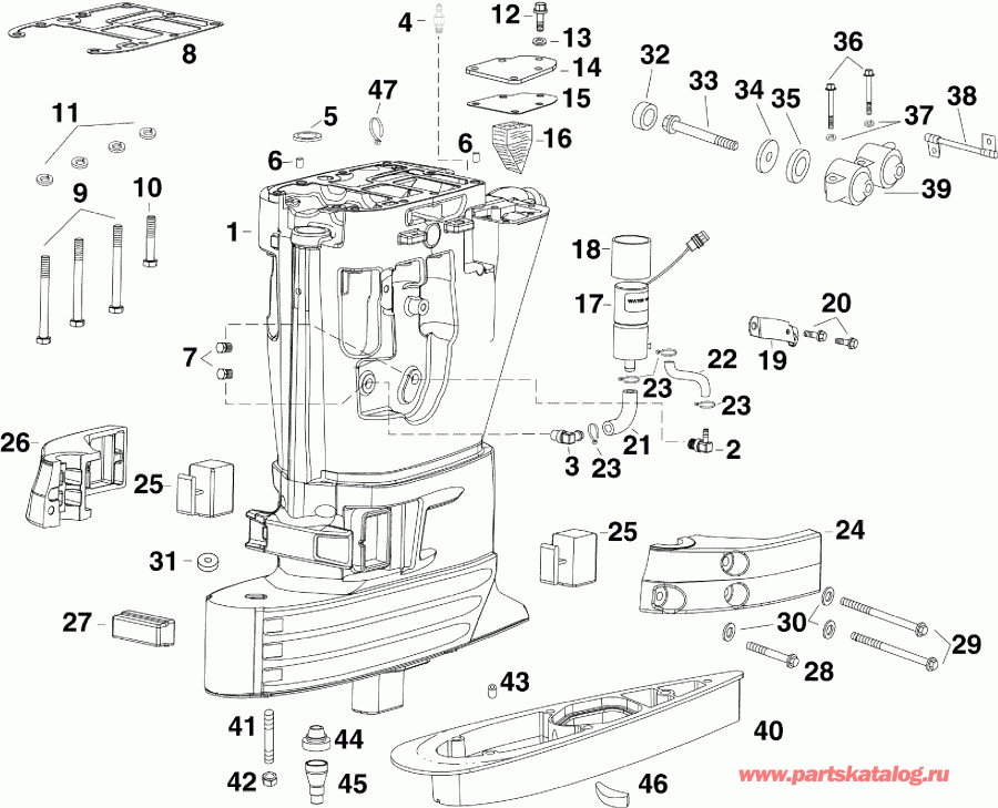 ��������� Evinrude E50DPLINC  - haust Housing - haust ������