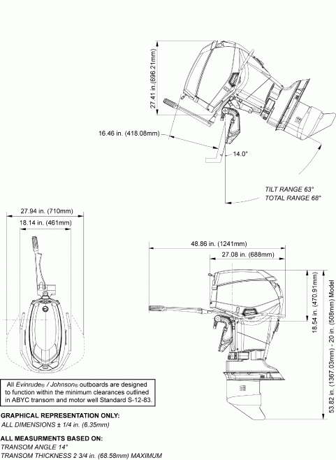 �������� ����� Evinrude E55MRLINB  - ofile Drawing / ofile Drawing