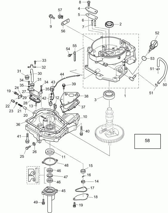 ��������� �������� ����� EVINRUDE E6RL4INS  - cylinder & Crankcase Assembly - ������� & ������ ��������� � �����