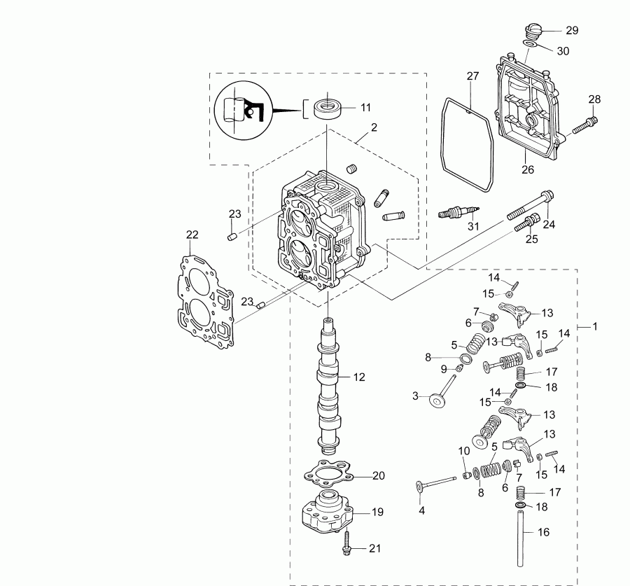 ��������� Evinrude B10TPL4AAA  - cylinder Head & Oi L Pump - ������� ����� �������� & Oi L �����