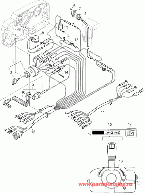 ����� Evinrude B10TPX4AAA  - ������ ����� ���������� (���������) - side Mount Control (electrical)