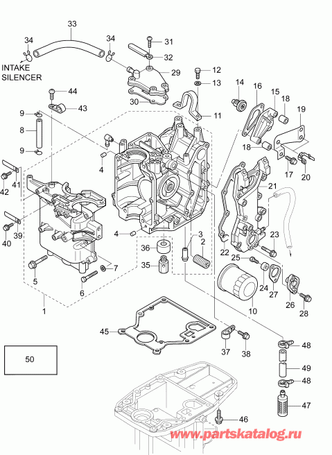 ��������� ����� Evinrude B15R4AAB  - cylinder & Crankcase Assembly / ������� & ������ ��������� � �����