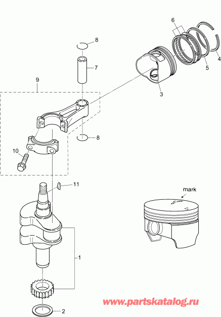 ��������� ��������� EVINRUDE B6RL4AAA  - crankshaft & Piston / �������� & �������