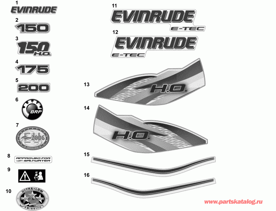����� EVINRUDE DE150CXAAB  - �������� - ����� - decals - White