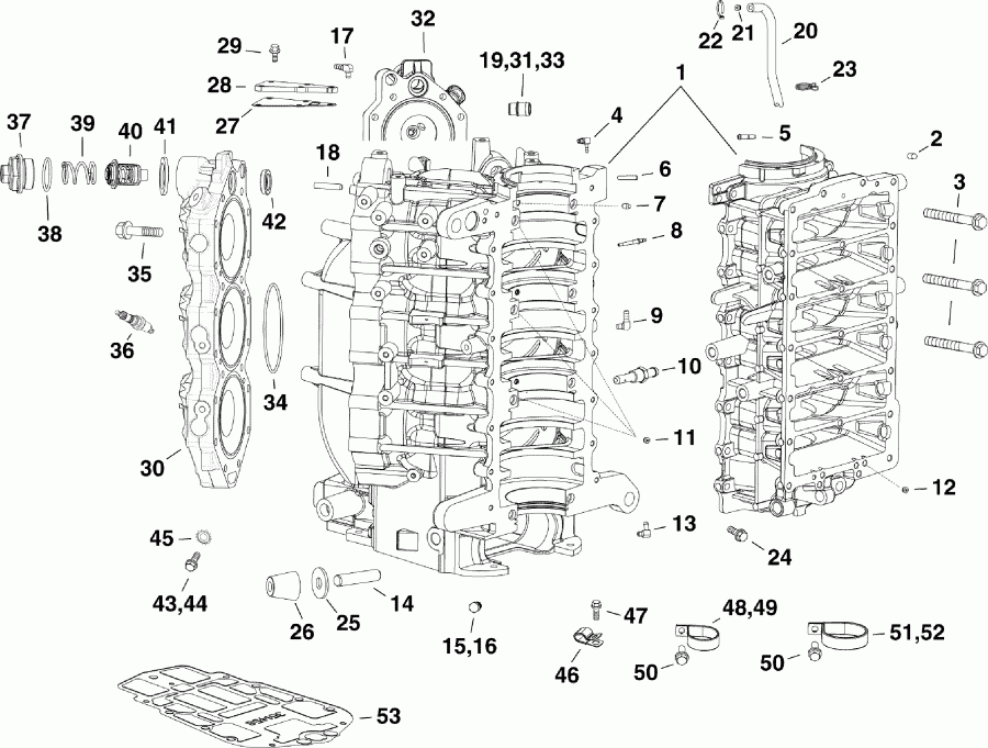 ��������� EVINRUDE DE150PXAAC  - cylinder & Crankcase - ������� & ������ ���������