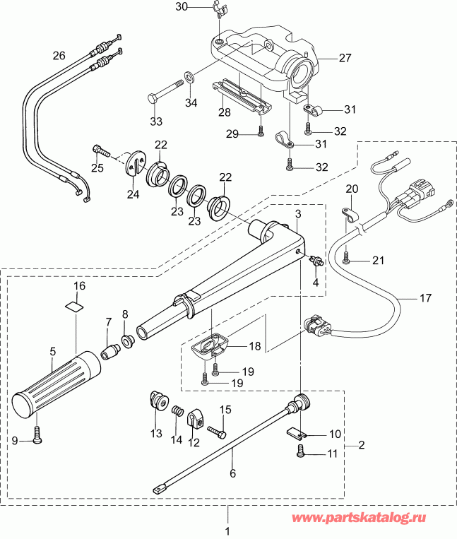 ����� Evinrude E10TEL4AAB  - tiller Handle Assembly / ������� Assembly