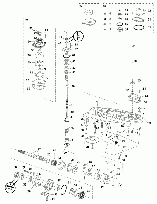 �������� ��������� ����� Evinrude E115DHLAAA  - gearcase, S2-type / ��������, S2-type
