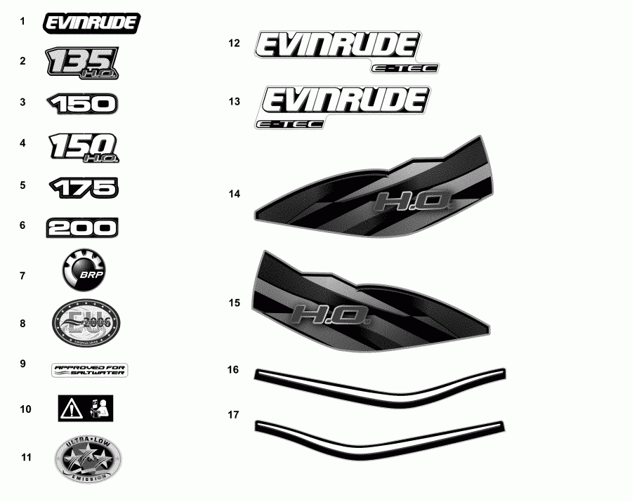 ��������� �������� ����� EVINRUDE E135DHLAAB  - decals - Blue