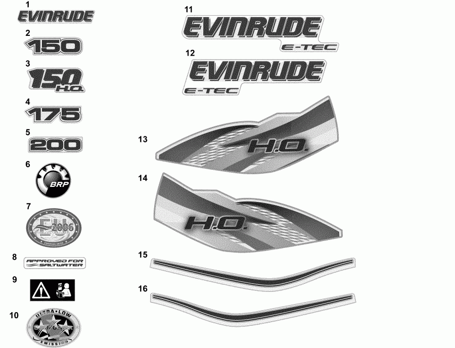 �������� ��������� ����� Evinrude E150DCXAAB  - decals - White / �������� - �����