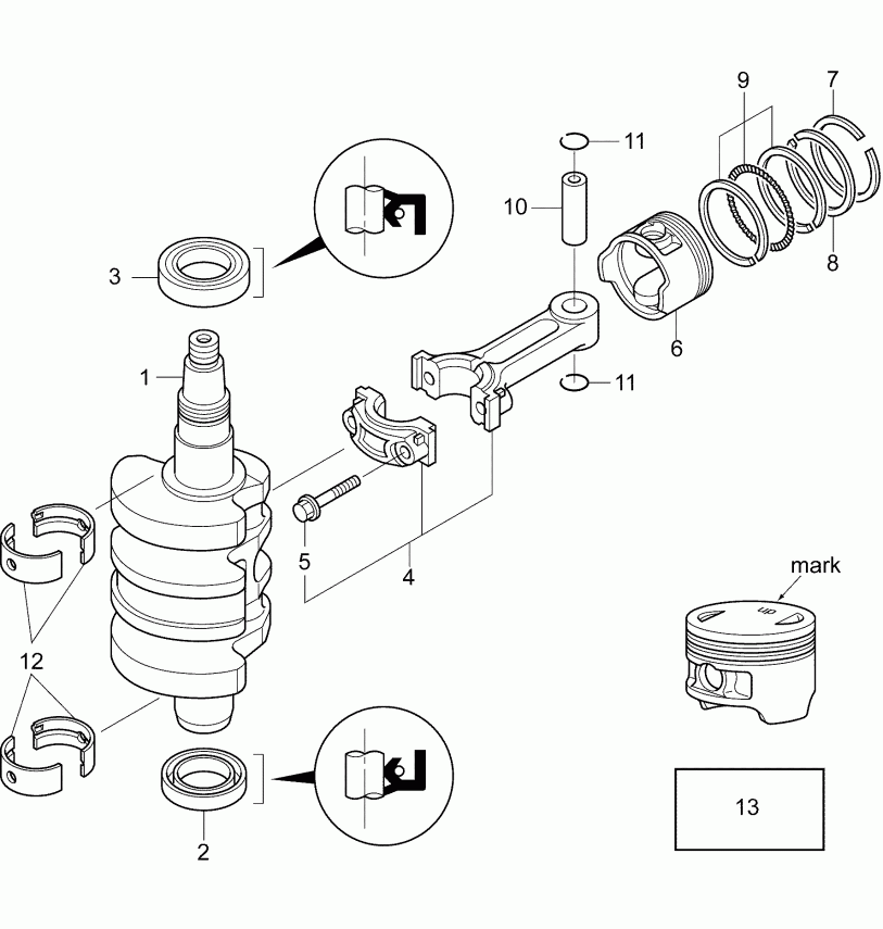�������� ��������� ����� Evinrude E15PL4AAA  - crankshaft & Pistons