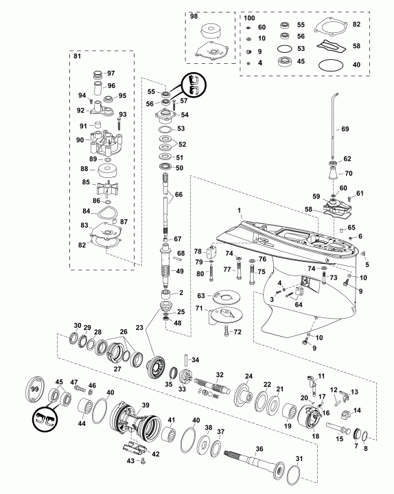��������� ����� Evinrude E175DCXAAA  - gearcase, M2-type, Counter Rotation - ��������, M2-type, �������� ��������