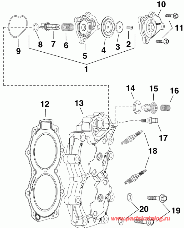 ��������� ������� E25DRSAAA  - ������� ����� �������� & ��������� / cylinder Head & Thermostat