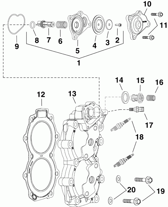   Evinrude E30DTLAAB  - cylinder Head & Thermostat