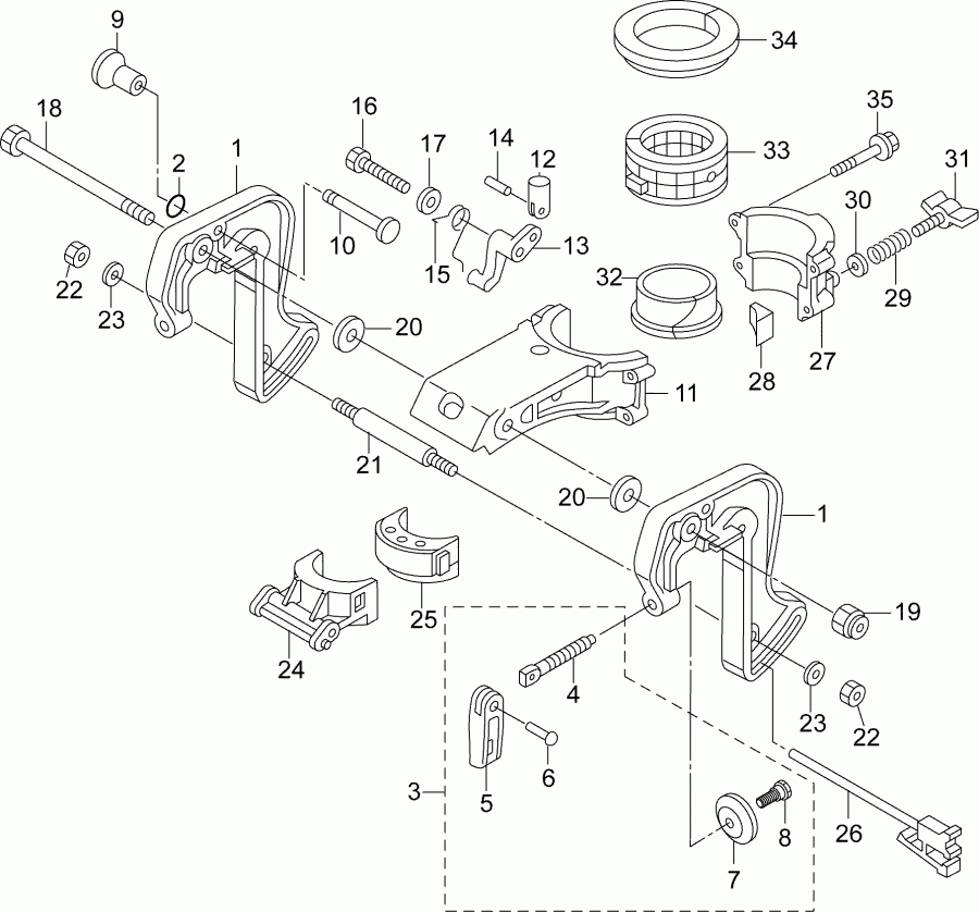 �������� ��������� ����� EVINRUDE E3R4AAA  - stern & ���������� ��������� - stern & Swivel Bracket