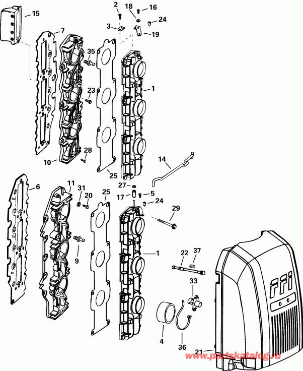 ��������� ����� EVINRUDE E135FCXSSS FFI, Elec Start, TNT, 25 IN.   - take Manifold