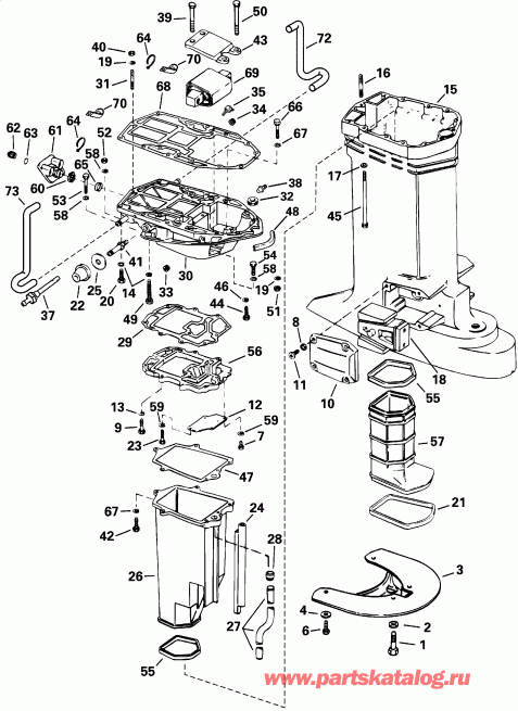 �������� ��������� ����� EVINRUDE E200FCXSSH FFI, Elec Start, TNT, 25 IN s  - haust ������ - haust Housing