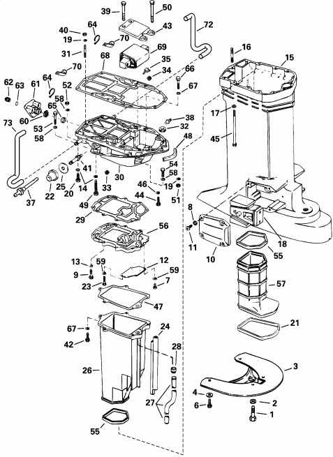   Evinrude RE200FLSSH FFI, Elec Start, TNT, 20 IN s  - haust Housing / haust 