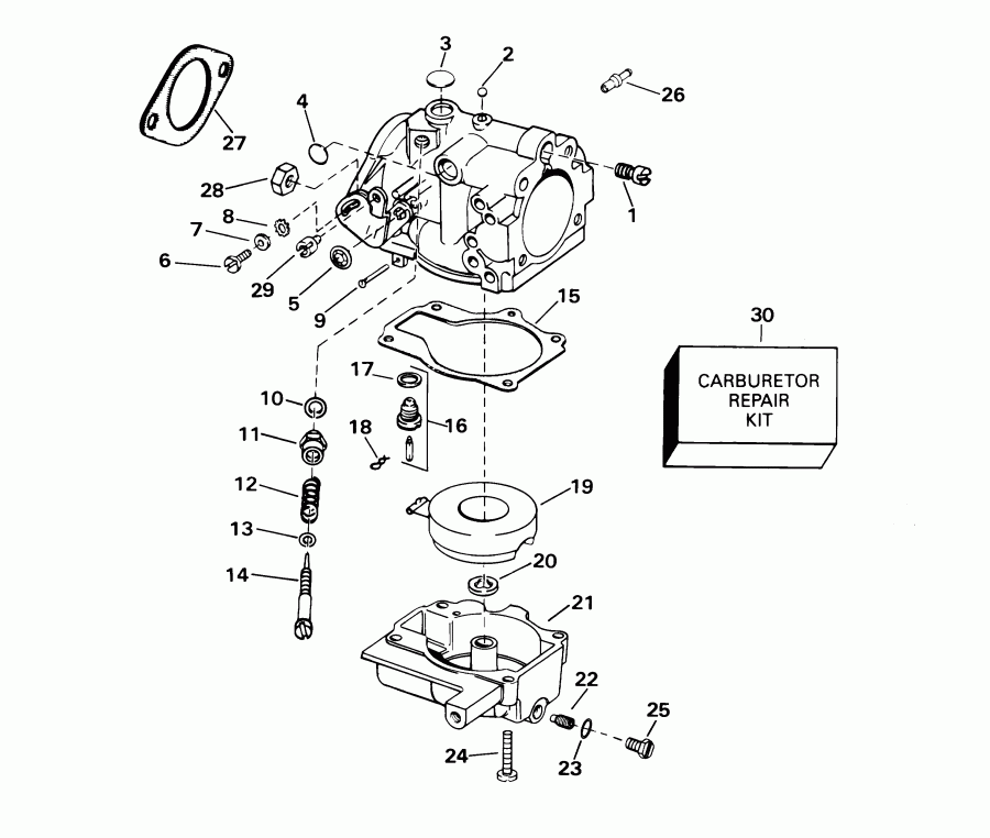  EVINRUDE BE30BASIA rope start, tiller, 15 in shaf  - 25r - Rl - 25r - Rl