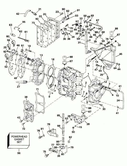 �������� ��������� ����� Evinrude BE30BASIA rope start, tiller, 15 in shaf  - linder & Crankcase / linder & ������ ���������