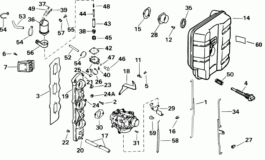 ��������� Evinrude BE35KSIE elec start, tiller, 15 in shaft  - take Manifold - take ���������
