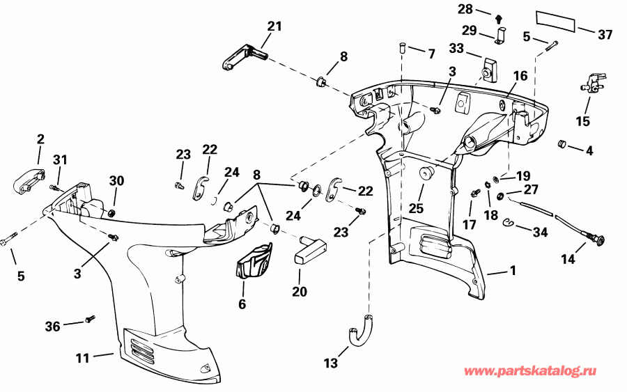 �������� ��������� ����� Evinrude BE35KSIE elec start, tiller, 15 in shaft  - wer Engine Cover / wer ������ ��������� (�����)