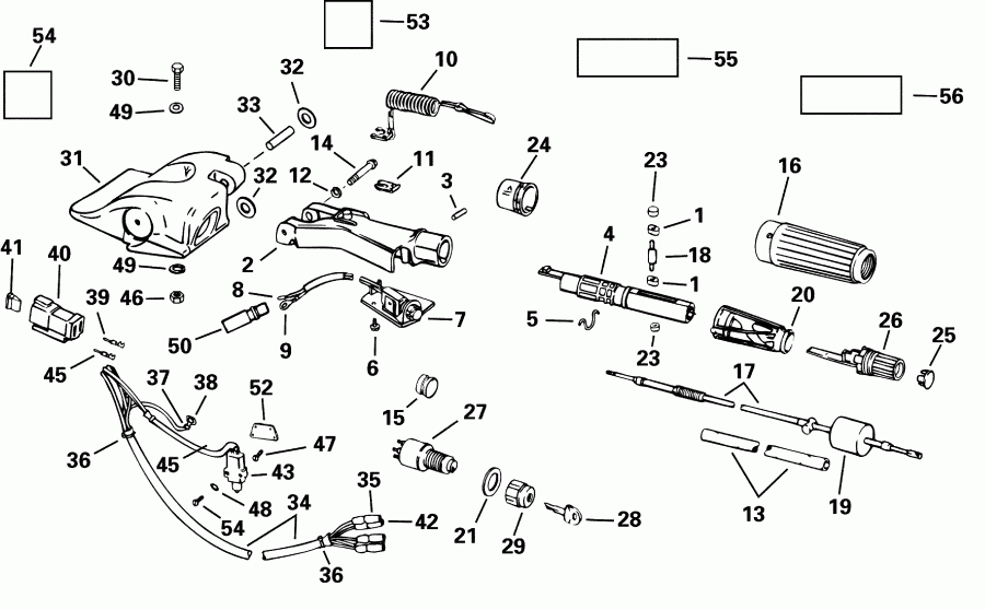 ��������� Evinrude BE35KSIE elec start, tiller, 15 in shaft  - eering & Shift Handle - ee������ & ������������� Handle