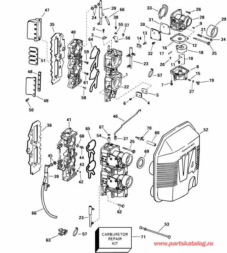  Evinrude E100WPLSIF commercial, elec start, 20 in  - rburetor & �������� ��������� - rburetor & Intake Manifold