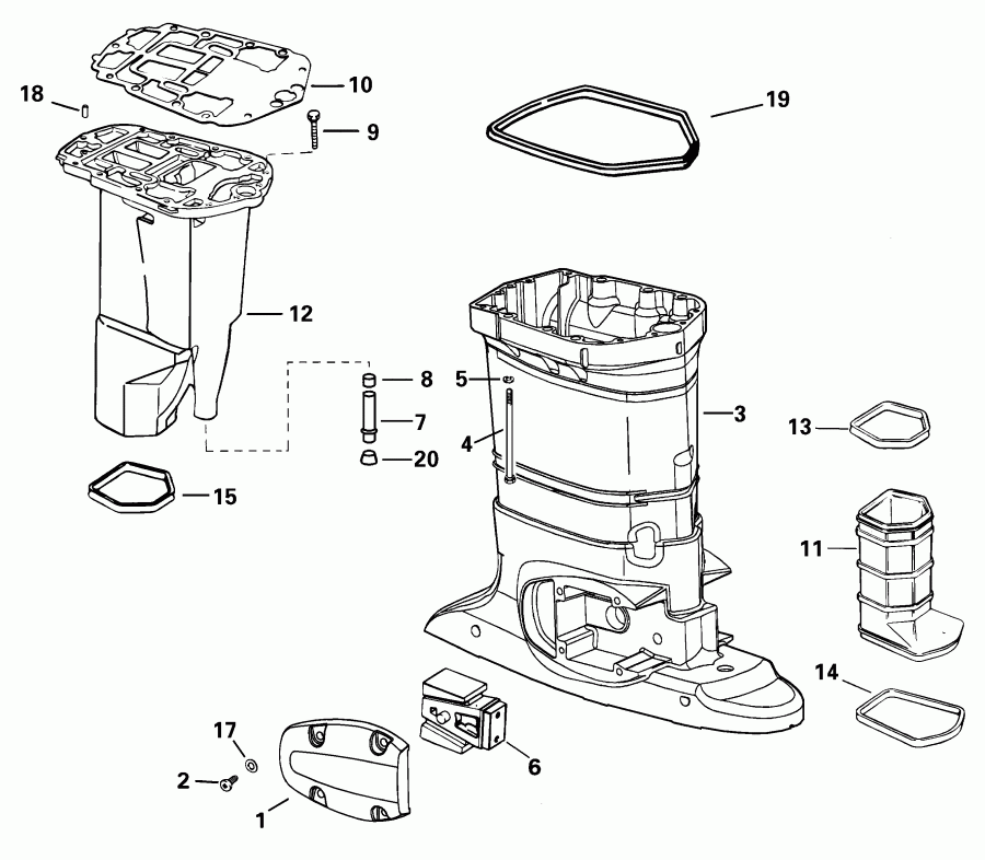 �������� ��������� ����� EVINRUDE E100WPXSIF commercial, elec start, 25 in  - haust ������ - haust Housing