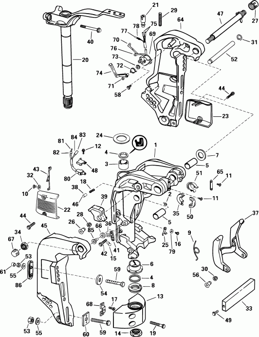  EVINRUDE E100WPXSIF commercial, elec start, 25 in  - dsection / dsection