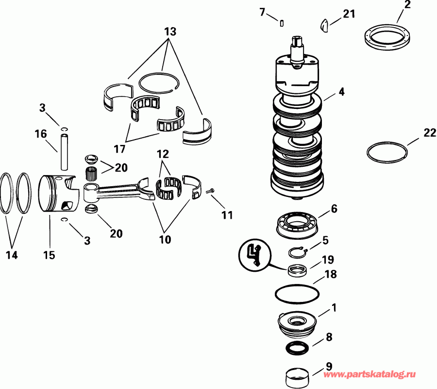 ��������� ����� EVINRUDE E105WELSIF commercial, elec start, 20 in  - ank��� & ������� / ankshaft & Piston